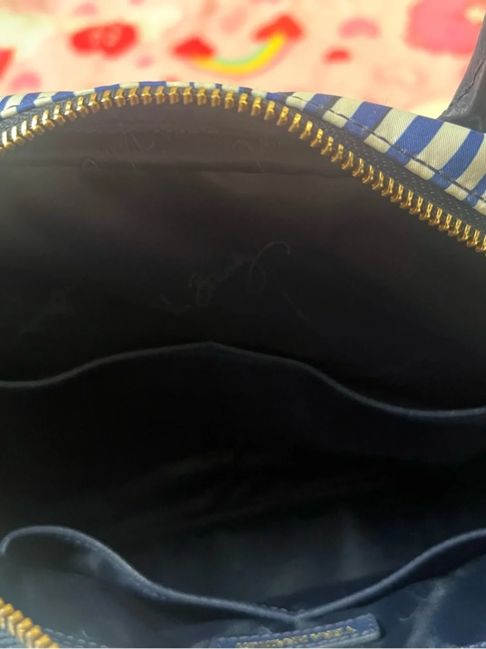 Vera Bradley Navy and White Wave Stripe Satchel - Picture 13 of 16